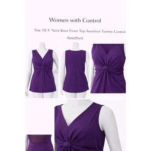 Women with Control Amethyst V Neck Knot Front Tummy Control Top 3X A23168 Purple